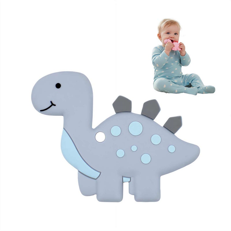 Dinosaur Teething Toys,Baby Teething Toys for Babies 3-6 6-12 Months,Dinosaur Teether Toy,Dinosaurs Infant Teethings Relief Teethings Toy Baby Teether Shower Gift for Boys and Girls (Gray) - Image 1